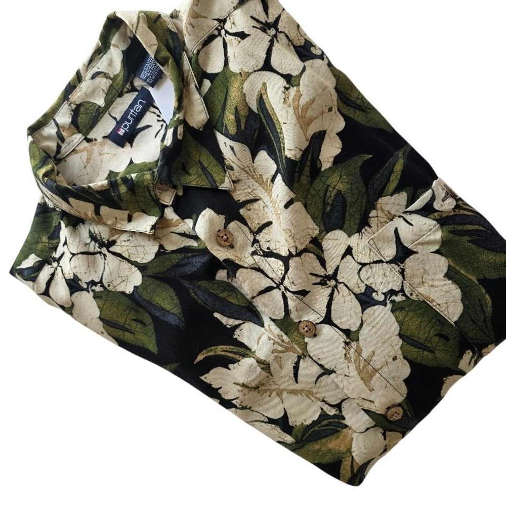 Puritan Hawaiian Floral Shirt 2X Mens Excellent Short Sleeve Tropical Black‎